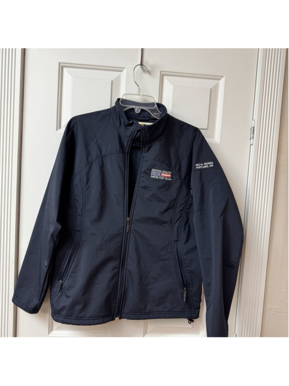 USA Soccer Davis Cup Jacket Woman’s Sz L North End Brand USA vsRussia 2007 Black